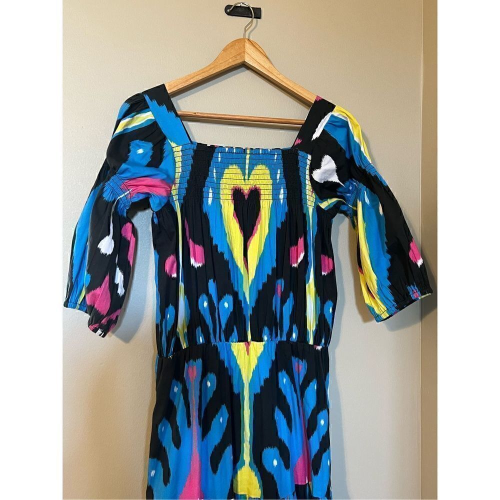 Sheridan French Women’s Size Medium Isabel Maxi Dress Black Blue Heart Ikat NWOT - Picture 6 of 14